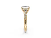 Solitaire Engagement Ring Setting for Asscher Cut Center with Trailing Leaf Accent Band and Prong Head in Yellow Gold