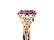 Cluster Engagement Ring Setting for Fancy Pink Emerald Cut Center with Bezel Accent Clusters and Prong Head in Rose Gold