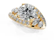 Halo Engagement Ring Setting for Round Cut Center with Marquise and Pave Bypass Band and Prong Head in Yellow Gold