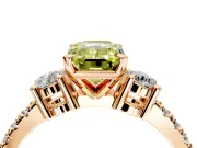 3 Stone Engagement Ring Setting for Fancy Yellow Emerald Cut Center with Round Cut Side Accents and Prong Head in Rose Gold