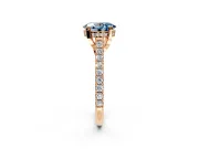 Solitaire Engagement Ring Setting for Fancy Blue Oval Center with Widening Pave Band and Claw Prong Head in Rose Gold