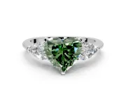 3 Stone Engagement Ring Setting for Fancy Green Heart-Shaped Center with Large Pear-Shaped Accents and Prong Head in White Gold