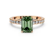 Solitaire Engagement Ring Setting for Fancy Green Emerald Cut Center with Fine Pave Band and Claw Prong Head in Rose Gold