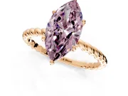 Solitaire Engagement Ring Setting for Fancy Pink Marquise Center with Plain Twisted Rope Band and Prong Head in Rose Gold