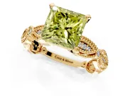 Solitaire Engagement Ring Setting for Fancy Yellow Princess Cut Center with Marquise Panel Band and Prong Head in Yellow Gold
