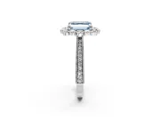 Milgrain Halo Engagement Ring Setting for Fancy Blue Asscher Cut Center with Bezel Point Accents and Prong Head in White Gold