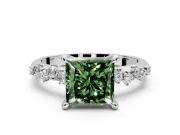 Solitaire Engagement Ring Setting for Fancy Green Princess Cut Center with Trailing Leaf Accent Band and Prong Head in Platinum