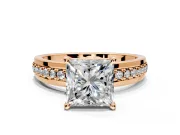 Solitaire Engagement Ring Setting for Princess Cut Center with Raised Channel Band and Prong Head in Rose Gold