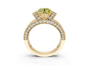 Pave Engagement Ring Setting for Fancy Yellow Round Cut Center with Curved Accent Rows, Openwork and Prong Head in Yellow Gold