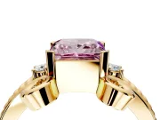 Solitaire Engagement Ring Setting for Fancy Pink Princess Cut Center with Twisted Band and Scroll Prong Head in Yellow Gold