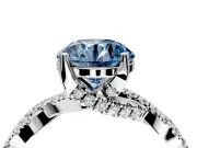 Solitaire Engagement Ring Setting for Fancy Blue Round Cut Center with Narrow Twist Pave Band and Prong Head in White Gold