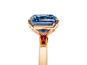 Solitaire Engagement Ring Setting for Fancy Blue Asscher Cut Center with Thin Rounded Plain Band and Prong Head in Rose Gold