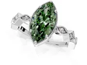 Milgrain Bezel Engagement Ring Setting for Fancy Green Marquise Center with Marquise Stations and Bezel Head in Sterling Silver