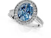 Halo Engagement Ring Setting for Fancy Blue Oval Center with Milgrain Pave Band and Bezel Head in Sterling Silver