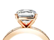 Solitaire Engagement Ring Setting for Asscher Cut Center with Channel Baguette Band and Prong Head in Rose Gold