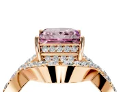 Halo Engagement Ring Setting for Fancy Pink Princess Cut Center with Pave Infinity Twist Band and Prong Head in Rose Gold