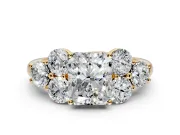 Cluster Engagement Ring Setting for Radiant Cut Center with Round Cut Accent Frame and Prong Head in Yellow Gold
