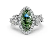 Milgrain Halo Engagement Ring Setting for Fancy Green Marquise Center with Shoulder Bezels and Prong Head in Sterling Silver