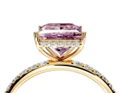 Hidden Halo Engagement Ring Setting for Fancy Pink Princess Cut Center with Pave Band and Prong Head in Yellow Gold