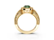 Milgrain Halo Engagement Ring Setting for Fancy Green Cushion Cut Center with Pave Band and Prong Head in Yellow Gold