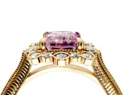 Milgrain Halo Engagement Ring Setting for Fancy Pink Radiant Cut Center with Bezel Point Accents and Prong Head in Yellow Gold