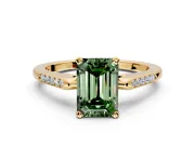 Solitaire Engagement Ring Setting for Fancy Green Emerald Cut Center with Channel Accents and Prong Head in Yellow Gold