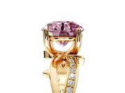 Solitaire Engagement Ring Setting for Fancy Pink Round Cut Center with Pave and Plain Crossover Band and Prong Head in Yellow Gold