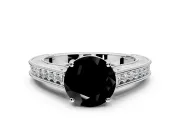 Solitaire Engagement Ring Setting for Fancy Black Round Cut Center with Engraved Pave Band and Prong Head in Sterling Silver