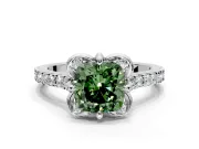 Floral Engagement Ring Setting for Fancy Green Cushion Cut Center with Pave Band and Floral Prong Head in Platinum