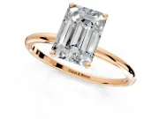 Solitaire Engagement Ring Setting for Emerald Cut Center with Straight Thin Band and Prong Head in Rose Gold