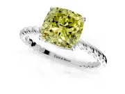 Solitaire Engagement Ring Setting for Fancy Yellow Cushion Cut Center with Plain Twisted Rope Band and Prong Head in White Gold