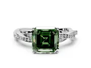 Solitaire Engagement Ring Setting for Fancy Green Asscher Cut Center with Twisted Pave Band and Prong Head in Platinum