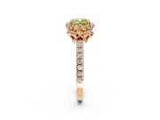Halo Engagement Ring Setting for Fancy Yellow Cushion Cut Center with Openwork Halo, Pave Band and Prong Head in Rose Gold