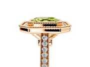 Halo Engagement Ring Setting for Fancy Yellow Asscher Cut Center with Milgrain Frame, Pave Band and Prong Head in Rose Gold