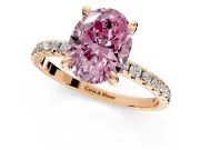 Solitaire Engagement Ring Setting for Fancy Pink Oval Center with Fine Pave Narrow Band and Prong Head in Rose Gold