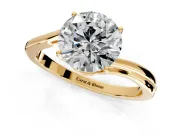 Solitaire Engagement Ring Setting for Round Cut Center with Plain Bypass Twist Band and Prong Head in Yellow Gold