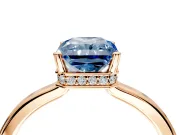 Hidden Halo Engagement Ring Setting for Fancy Blue Radiant Cut Center with Wide Flat Plain Band and Prong Head in Rose Gold