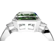 Cluster Engagement Ring Setting for Fancy Green Asscher Cut Center with Milgrain Shoulder Clusters and Prong Head in Sterling Silver