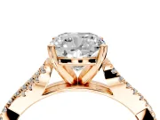 Solitaire Engagement Ring Setting for Cushion Cut Center with Twisted Pave Split Shank and Prong Head in Rose Gold