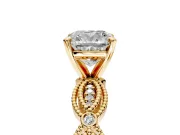 Solitaire Engagement Ring Setting for Cushion Cut Center with Marquise Panel Band and Prong Head in Yellow Gold