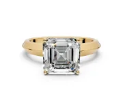 Solitaire Engagement Ring Setting for Asscher Cut Center with Wide Knife Ridge Band and Prong Head in Yellow Gold