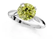 Solitaire Engagement Ring Setting for Fancy Yellow Round Cut Center with Reverse Tapered Band and Prong Head in Platinum