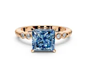 Solitaire Engagement Ring Setting for Fancy Blue Princess Cut Center with Bezel-Dot Beaded Band and Prong Head in Rose Gold