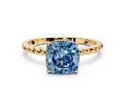 Solitaire Engagement Ring Setting for Fancy Blue Cushion Cut Center with Plain Twisted Rope Band and Prong Head in Yellow Gold