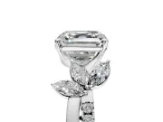Floral Engagement Ring Setting for Asscher Cut Center with Trailing Marquise Accents and Prong Head in Platinum