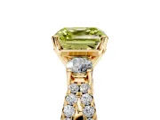 3 Stone Engagement Ring Setting for Fancy Yellow Asscher Cut Center with Pave Split Shank and Prong Head in Yellow Gold