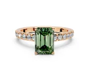 Solitaire Engagement Ring Setting for Fancy Green Emerald Cut Center with Round Cut Pave Band and Prong Head in Rose Gold
