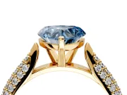 Solitaire Engagement Ring Setting for Fancy Blue Heart-Shaped Center with Multi-Row Accents and Prong Head in Yellow Gold