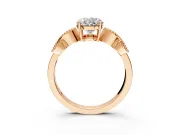 Leaf Engagement Ring Setting for Oval Center with Milgrain Accent Band and Prong Head in Rose Gold
