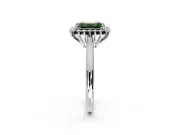 Starburst Halo Engagement Ring Setting for Fancy Green Emerald Cut Center with Thin Round-Wire Band and Prong Head in Sterling Silver